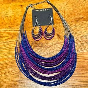 Purple Beaded Necklace & Earring Set